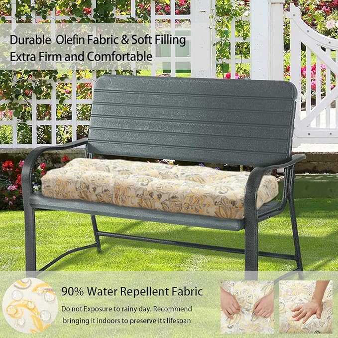 FUNHOME Outdoor Bench Cushion 45 x18 inch with Non-Slip Grips,Water Resistant Porch Swing Cushion,Bench Pillow Pads,Floral Tufted Cushions for Patio Garden Furniture,45" Seat Cushions(Yellow Flower)