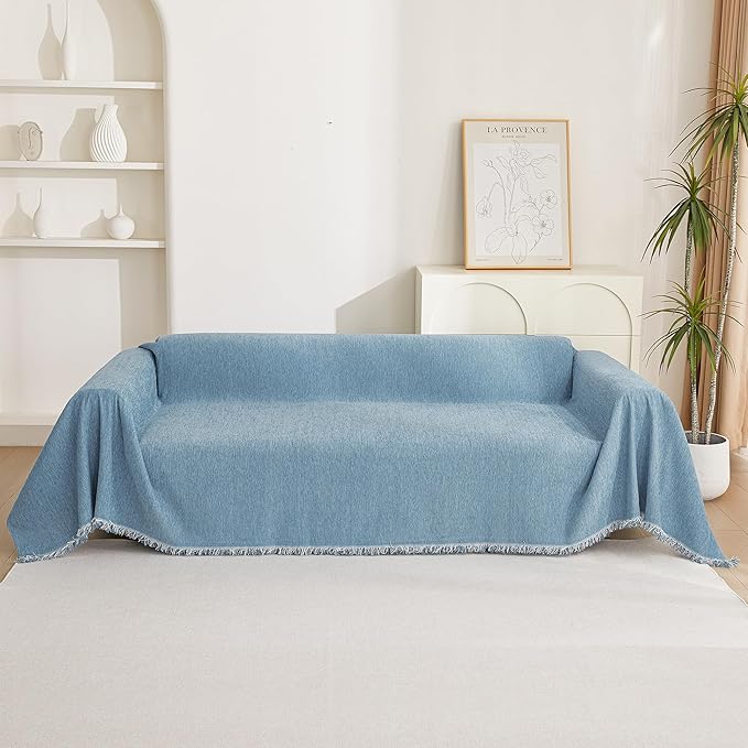 MYSKY HOME Dog Couch Cover Sofa Covers Sectional Couch Covers for 2 Cushion Couch Sofa Chenille Couch Cover Bedroom Futon Couch Cover L Shape Sofa Cover Pet Couch Cover, 71" x 118", Dark Blue