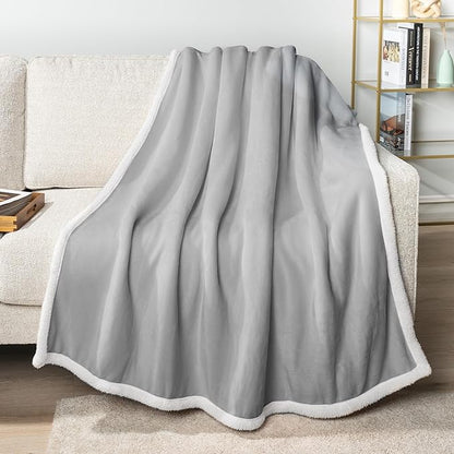 PAVILIA Sherpa Fleece Throw Blanket for Couch, Light Grey, Plush Soft Fuzzy Sofa Blanket, Cozy Reversible Winter Throw for Women Men, 50x60 Inches