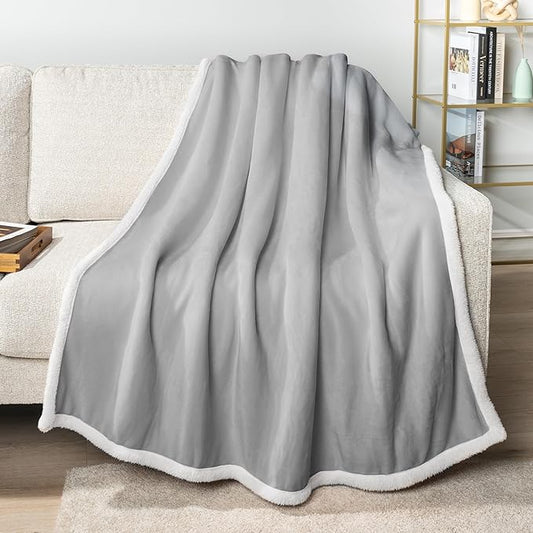 PAVILIA Sherpa Fleece Throw Blanket for Couch, Light Grey, Plush Soft Fuzzy Sofa Blanket, Cozy Reversible Winter Throw for Women Men, 50x60 Inches