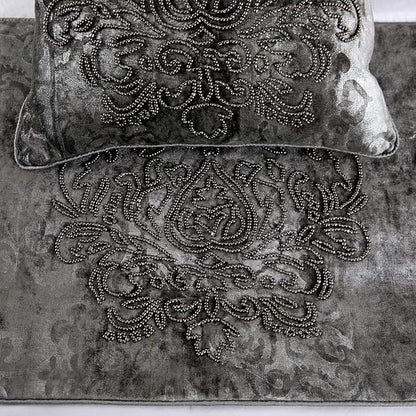 HomeCentric Designer Handmade Bed Runner with Decorative Throw Pillow Cover, 68 x 18 Inch Damask Foil Velvet Embroidery Bed Scarf