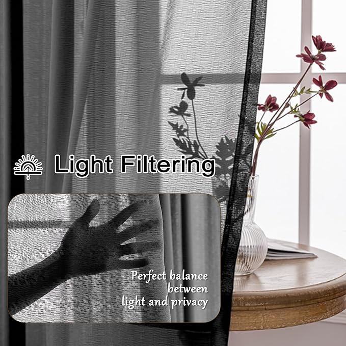 MAIHER Black Pleated Sheer Curtains 144 Inch Length 12ft Extra Long Tall Curtains for 2 Story Living Room Soft Touch Light Filtering Pinch Pleat Drapes with Hooks, Black, 42" W x 144" L, 2 Panels