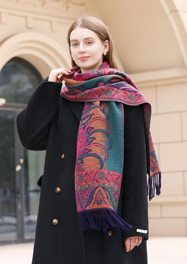 Wander Agio Warm Fashion Scarf Long Shawl Large Blanket Winter Wraps Scarves for Women Cashmere Jacquard Vintage Paisley