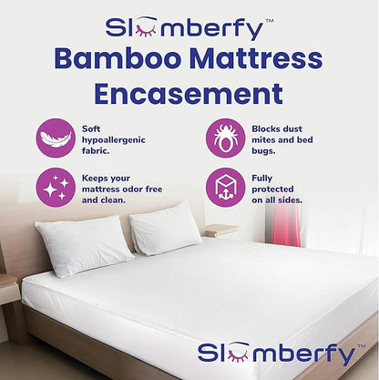 Twin XL Size Waterproof Viscose Made from Bamboo Mattress Encasement by Slumberfy - Premium Skin-Safe Mattress Protector with 360° EZ Zipper Bug, Zippered Encasement (39x80 in)