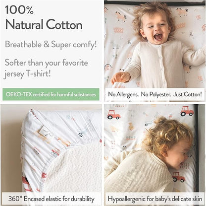 Bassinet Fitted Sheets Compatible with Arms Reach Cosleeper Versatile, Clear-Vue, Cambria and Mini– Snuggly Soft 100% Jersey Cotton – Farm Animals – 2 Pack – Not for Ideal Ezee