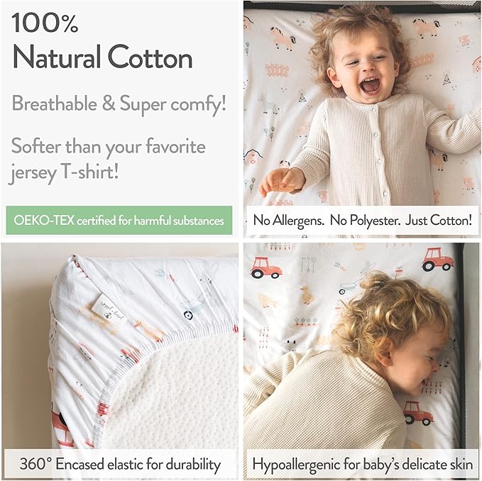 Bassinet Sheets Compatible with 4moms Mamaroo Sleep Bassinet - Fits 18 x 30 Inch Oval Bassinet Mattress – Snuggly Soft 100% Jersey Cotton – 2 Pack – Farm Animals – 2 Pack