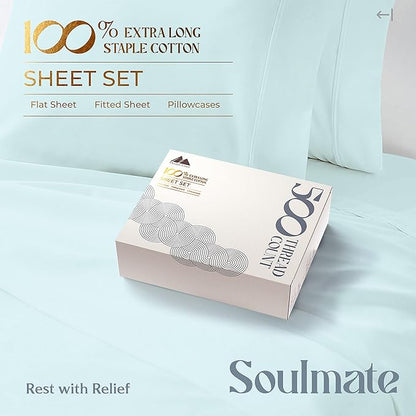 Mayfair Linen 500 Thread Count Split King Sheets Sets for Adjustable Bed - 5 PC Split King Size Bed Sheet Set Cotton (Sea Foam), Soft, Cooling, Sateen 16" Deep Pocket Bedsheet (Fits 18" Mattress)