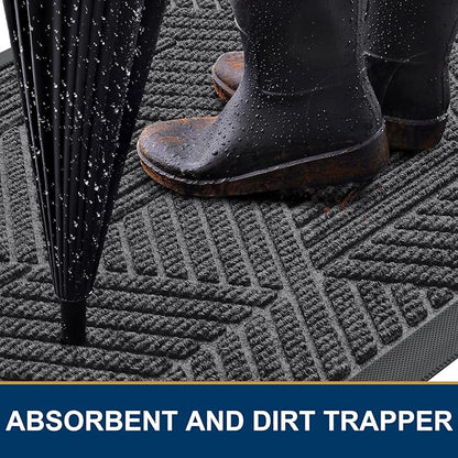 Smiry Front Door Mat Outside Entrance, Heavy Duty Sturdy Natural Rubber Doormat, Trap Dirt and Moisture, Easy Clean Low Profile Mats for Indoor Outdoor Entry, Irregular Triangle (29.5x17, Light Grey)