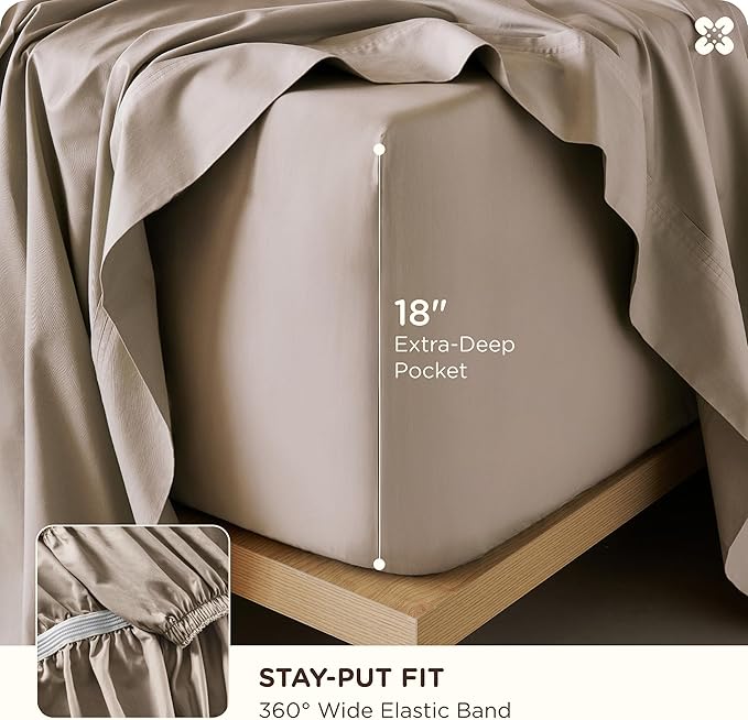 Bedsure Cooling Sheets, Rayon Derived from Bamboo & Cotton Blend, GentleSoft, Breathable, King Size Sheets Set, Deep Pocket Up to 18", Hotel Luxury Bedding for Hot Sleepers, Simply Taupe