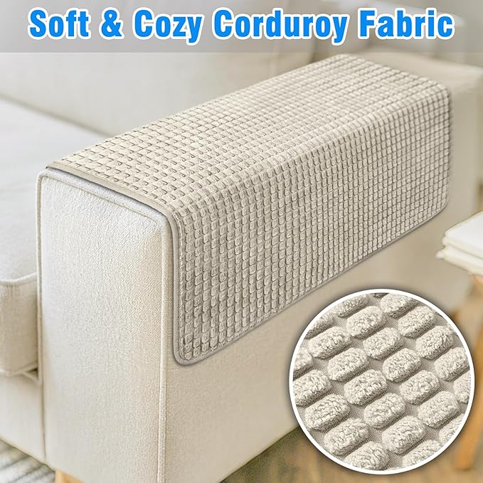 Couch Arm Covers, Sofa Arm Covers, Waterproof Armrest Cover for Sofa, Armchair, Loveseat, Headrest Cover, Non-Slip Recliner Arm Cover, Arm Chair Covers Set of 2 (Taupe, 19"×19")