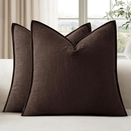 EMEMA Throw Pillow Covers Decorative Linen Pillow Covers 20x20 Inch Dark Brown Boho Farmhouse Neutral Couch Throw Pillows for Bed Pack of 2 Accent Pillowcase Modern Sofa Cushion Livingroom Home