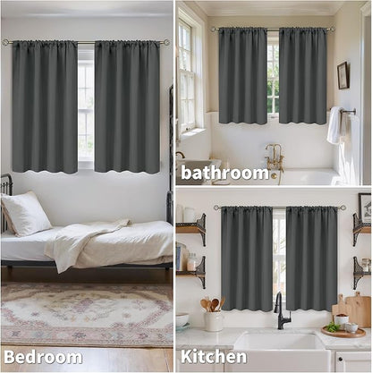 BGment Dark Grey Blackout Curtains for Bedroom 45 Inches Length - Short Thermal Insulated Drapes with Rod Pocket Privacy Room Darkening for Kitchen Bathroom Window, 42 x 45 Inch, 2 Panels