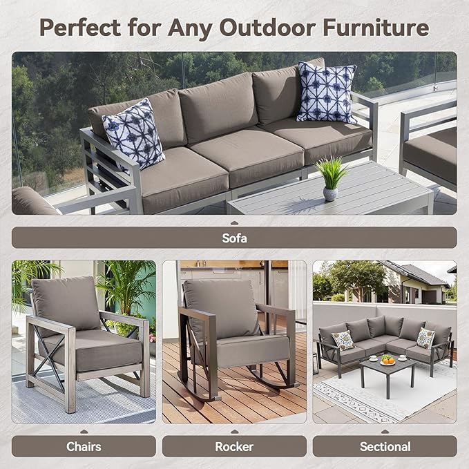 Luxury 6" Outdoor Cushions for Patio Furniture, 24x24x6" Thick Seat Cushion Set of 3, Fade Resistant Couch Chair Replacement Cushions High Density Deep Wicker Chair Cushion w/ Removable Cover Gray