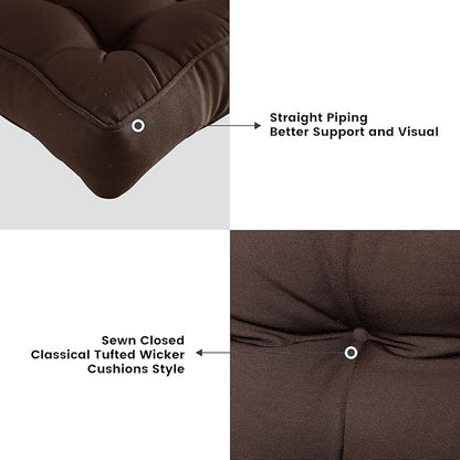 ARTPLAN Outdoor Seat Cushion,Square Thick Tufted Chair Cushion for Patio Wicker Chair with Tie,Set of 2,19"x19"x5",Coffee