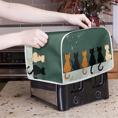 Cat Printed Bread Maker Cover, 2 Slice Kitchen Small Appliance, Toaster Cover Dust and Fingerprint Protection, Washable Oven Bakeware Protector