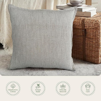 SanVia Oat Haven Premium Cotton Throw Pillow Covers, 20 x 20 Inches, Luxurious Handwoven Reversible Couch Pillow Covers with Hidden Zipper, Elegant Home Décor, Insert Not Included