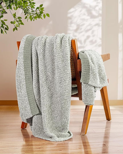 Super Soft Throw Blanket 50 x 60 Inches, Half-Side Plush Fuzzy Blanket for Couch, Sofa, Bed & Chair, Warm Cozy Lightweight Knit Blanket for Fall & Winter