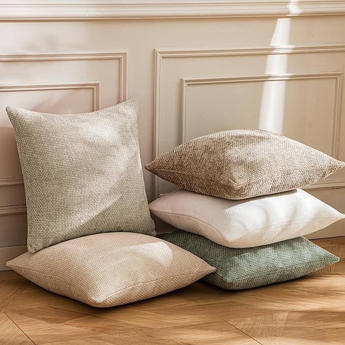 a moment Taupe Chenille Throw Pillow Covers 22x22 Inch Pack of 2 Modern Decorative Throw Pillow Covers Farmhouse Cross Covers Home Decor for Sofa Bedroom Living Room