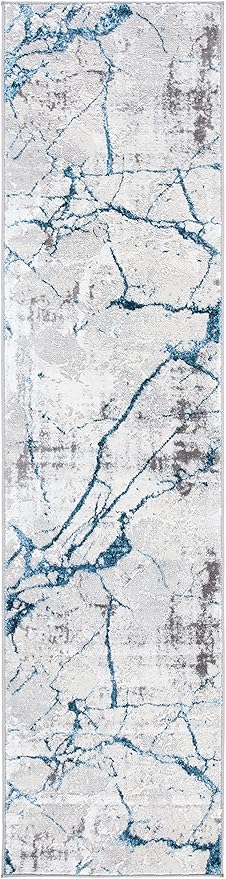 SAFAVIEH Amelia Collection Runner Rug - 2' x 6', Grey & Blue, Modern Abstract Design, Non-Shedding & Easy Care, Ideal for High Traffic Areas in Living Room, Bedroom (ALA293F)