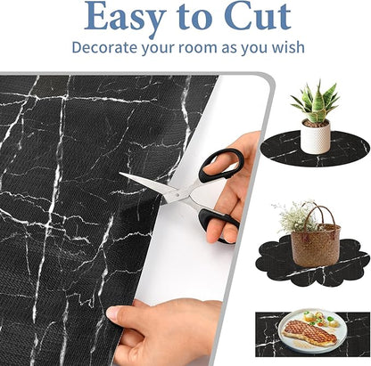 Drawer and Shelf Liner for Kitchen Cabinet: 12 in X 30 Ft Non Slip Waterproof Shelf Paper Non Adhesive Refrigerator Liners Black Marble Easy Liners for Bathroom with Knife Tape Measure