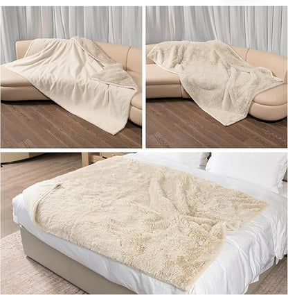 Waterproof Dog Couch Throw Blanket Beige Calming Cat Blankets for Sofa Bed Cover Fluffy Long Faux Fur Dogs Love Bed Covers Washable(Beige,XS-28x20in)