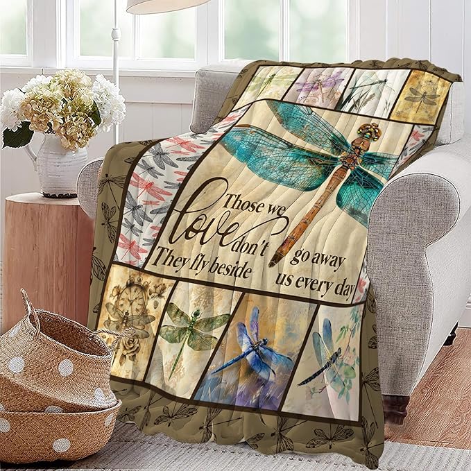Dragonfly Print Blanket Dragonflies Memorial Throw Blankets Gifts for Couch Sofa Bed Stuff Decor Lightweight Soft Cozy Plush Warm Flannel for Lover Men Women Adults 50"x60"