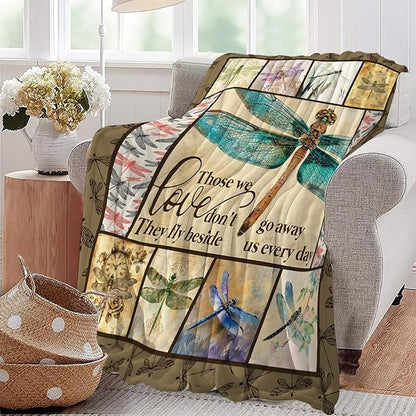 Dragonfly Print Blanket Dragonflies Memorial Throw Blankets Gifts for Couch Sofa Bed Stuff Decor Lightweight Soft Cozy Plush Warm Flannel for Lover Men Women Adults 50"x60"