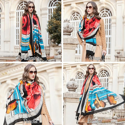 DANA XU 100% Merino Wool Extra Large Pashmina Blanket Travel Scarf Cashmere Wrap for Women Fall Winter Oversize Shawl Floral