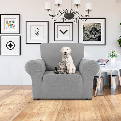 LURKA Stretch Chair Sofa Slipcovers 1 Piece Couch Covers for Sofa Furniture Protector Full Sofa Covers with Elastic Bottom for Kids and Dog (Small, Sliver)