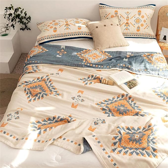 MSGKV Fall Blankets Cotton Throw Blanket 60''x 80'' Muslin Blanket for Couch Bed Chair,Cozy Soft Bed Cotton Quilted Boho Quilts Blankets Gifts for Women