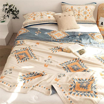 MSGKV Fall Blankets Cotton Throw Blanket 60''x 80'' Muslin Blanket for Couch Bed Chair,Cozy Soft Bed Cotton Quilted Boho Quilts Blankets Gifts for Women