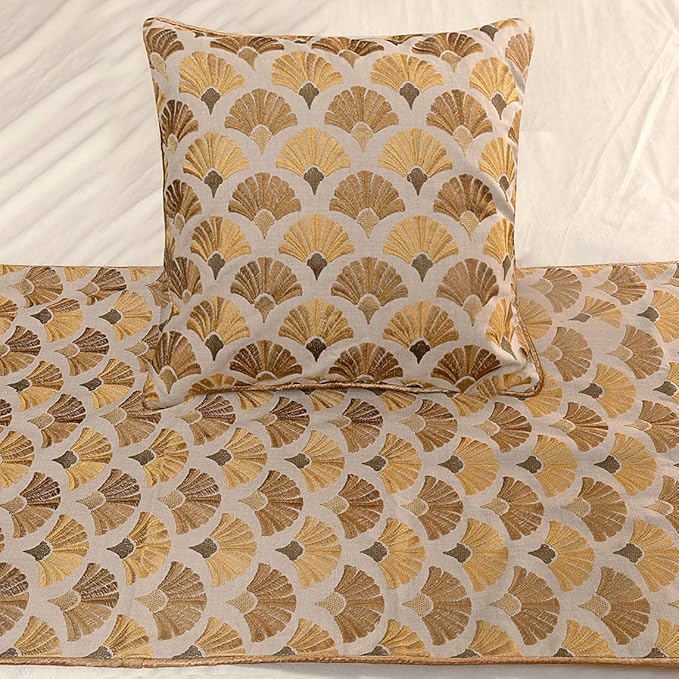 The HomeCentric King Queen Twin Beige & Yellow Gold Handmade King 90"x18" Bed Runner Without Pillow Cover, Floral Embroidery Bed Scarf on Cotton Embroidery Fabric - Autumn Bloom