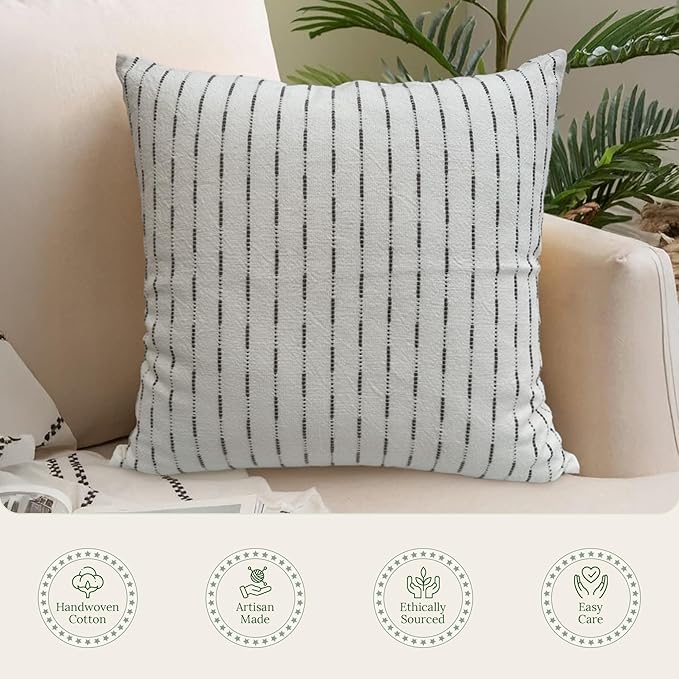 SanVia Gray Rest Premium Cotton Throw Pillow Covers, 20 x 20 Inches, Luxury Handwoven Couch Pillow Covers with Hidden Zipper, Elegant Home Décor, Insert Not Included