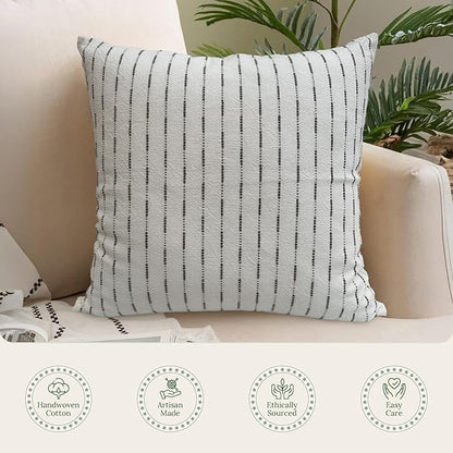 SanVia Gray Rest Premium Cotton Throw Pillow Covers, 20 x 20 Inches, Luxury Handwoven Couch Pillow Covers with Hidden Zipper, Elegant Home Décor, Insert Not Included