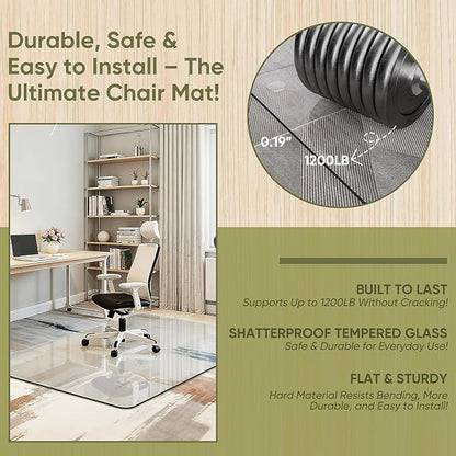Office Chair Mat for Carpet & Hardwood, Upgraded 48" x 72" Tempered Glass Chair Mat for Office Home, with 4 Anti-Slip Pads