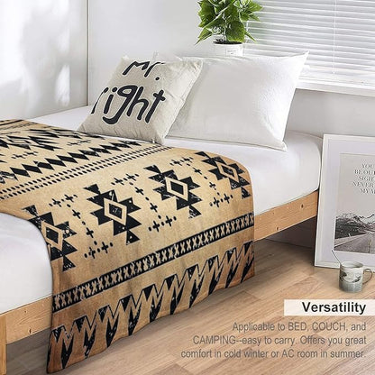Tribal Aztec Throw Blanket, Southwestern Native Blanket, Vintage Ethnic Abstract Geometric Print Throws Cover for Couch Chair Sofa Bed Outdoor Beach Travel 50"x60"
