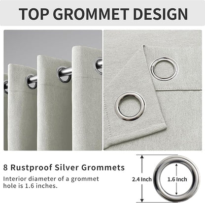 Easy-Going Linen Look Blackout Curtain 108 Inch Length Grommet Window Curtain Drapes for Bedroom, Living Room Thermal Insulated Room Darkening (Set of 2 Panels, Light Gray)
