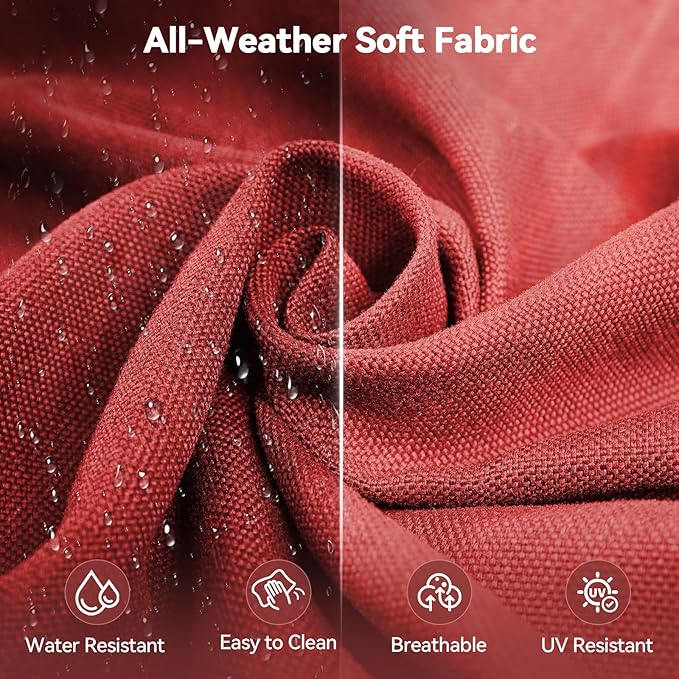 Luxury 6" Outdoor Cushions for Patio Furniture, 24x24x6" Thick Seat Cushion Set of 9, Fade Resistant Couch Chair Replacement Cushions High Density Deep Wicker Chair Cushion w/ Removable Cover, Red