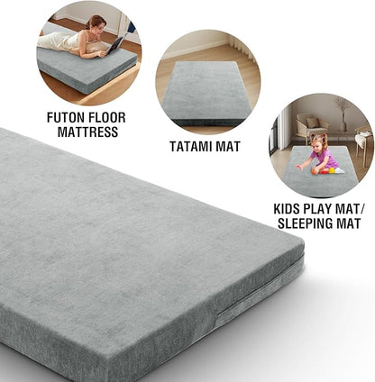 H.VERSAILTEX Twin Size Armless Futon Mattress Covers for Traditional Japanese Futon Mattress Soft Chenille Couch Slipcovers Floor Mats Sofa Protector Zippered Sleeper Sofa Cover,Dove