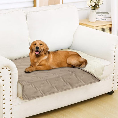 Smiry Waterproof Dog Bed Cover Blanket 30x53, Soft Reversible Pet Blanket, Washable Leakproof Cats Dogs Couch Cover for Sofa, Couch, Furniture, Lattice, Taupe/Beige