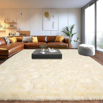 Upgrade Non-Slip Plush Rugs Fluffy Area Rugs for Living Room, Soft Shaggy Carpets for Living Room, Perfect Decor for Modern Home Light Champagne 6x9 Feet