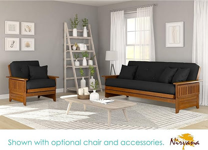 Nirvana Futons Brentwood Tray Arm Futon Sofabed Set - Queen Frame, 8" Thick Black Mattress, Rich Heritage Finish