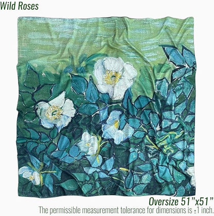 Artist Oil Painting Wraps 51"x51" Cashmere-Soft Art Pashmina Luxury Rolled Hem Women Large Travel Blanket Shawl