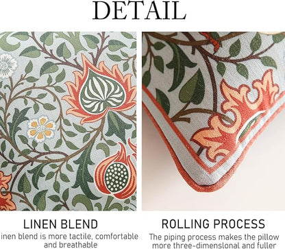 ISAENNE Designer William Morris Rectangular Throw Pillow Covers 12x20 Pack of 2,Vintage Floral Birds Cushion Cases, Decorative Linen Pillow Covers for Sofa Couch Bedroom Living Room Outdoor