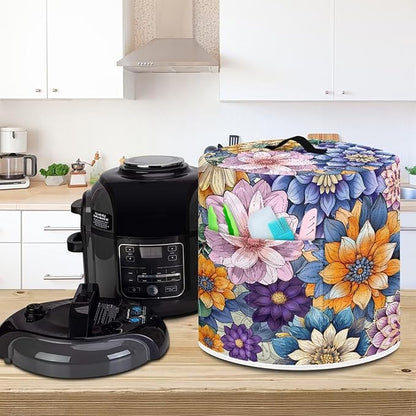 Air Fryer Cover Dust Cover, Washable Small Appliance Covers for 3 Quart Air Fryer & Pressure Cooker Kitchen Appliance Accessories with Pockets, Bright Blossom