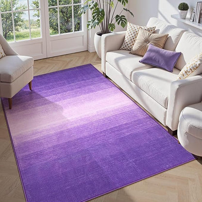 Wonnitar Modern Ombre Washable Rugs 5x7 for Bedroom, Non-Slip Purple Large Living Room Area Rug, Non-Shedding Abstract Low Pile Nursery Rug Soft Floor Carpet for Bedside Dorm (Purple, 5'x7')