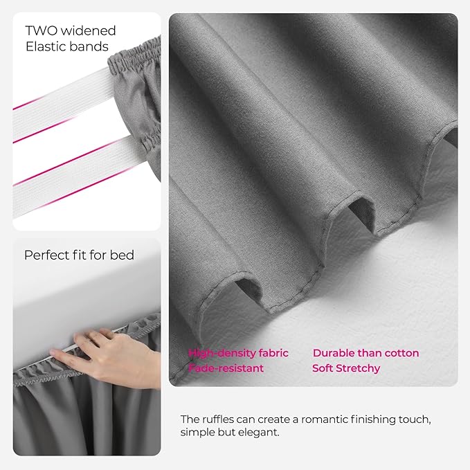RIMELA Gray King Size Bed Skirt 15 Inch Drop, Elastic Bed Skirting Cal King, Light Grey Bedskirt for Adjustable Bed Base and Frame, Lightweight Wrap Around Dust Ruffle