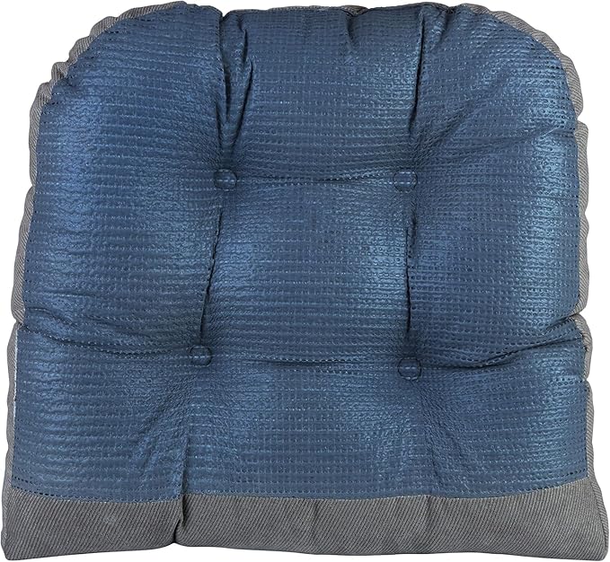 Klear Vu Gripper Overstuffed Universal Non-Slip Dining Chair Cushions for Kitchen Decor or Office Use, U-Shaped Skid-Proof Seat Pad, 17x17 Inches, 2 Count (Pack of 1), Linear Bluestone