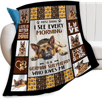 German Shepherd Dog Print Blanket Best Dog Pet Animal Throw Blankets for Couch Sofa Stuff Decor Gifts Lightweight Soft Cozy Fleece Plush Warm Flannel Bedding for Lover Man Woman Teen Adults 40"x50"