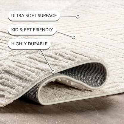 nuLOOM Kerry Cream, 3' x 5', Geometric, Soft and Cozy, High Traffic, Stain Resistant, Easy Clean, Durable Area Rug for Bedroom, Living Room, Dining Space, Den, Foyer, Entryway